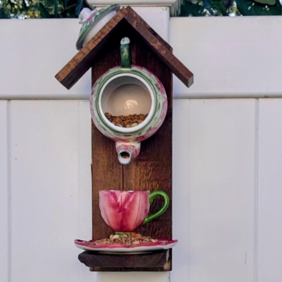 Rustic Wooden Handmade Bird Feeder Teal  Me Meet Again - Picture 14 of 14